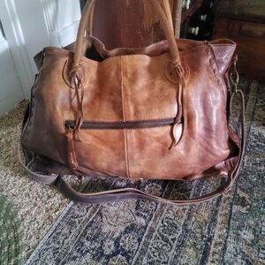 Bed Stu Distressed Leather Satchel in Brown and Tan
